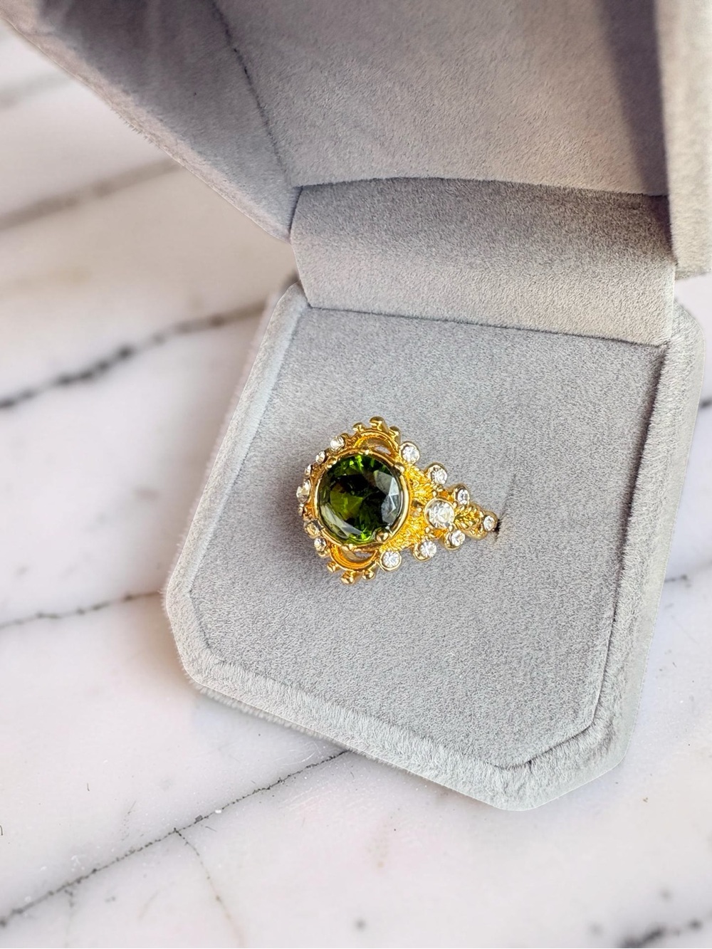 Gold Ring with Green Crystal and Accent Stones - Picture 3 of 5
